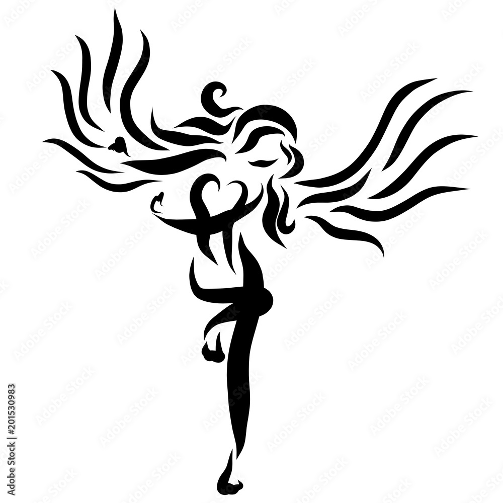 Sensual dance of a winged sports woman Sensual dance of a winged sports woman