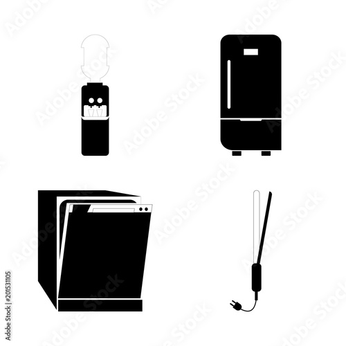 icon Electronic with fashion, hair salon, dishes, water and food