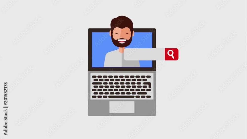 bearded man on screen laptop and search seo animation hd bearded man on screen laptop and search seo animation hd