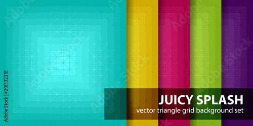Triangle pattern set Juicy Splash. Vector seamless geometric backgrounds