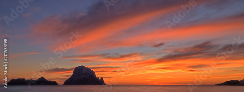 The sunset on the island of Es vedra, Ibiza