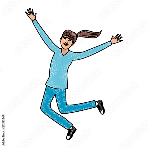 Happy young woman jumping vector illustration graphic design