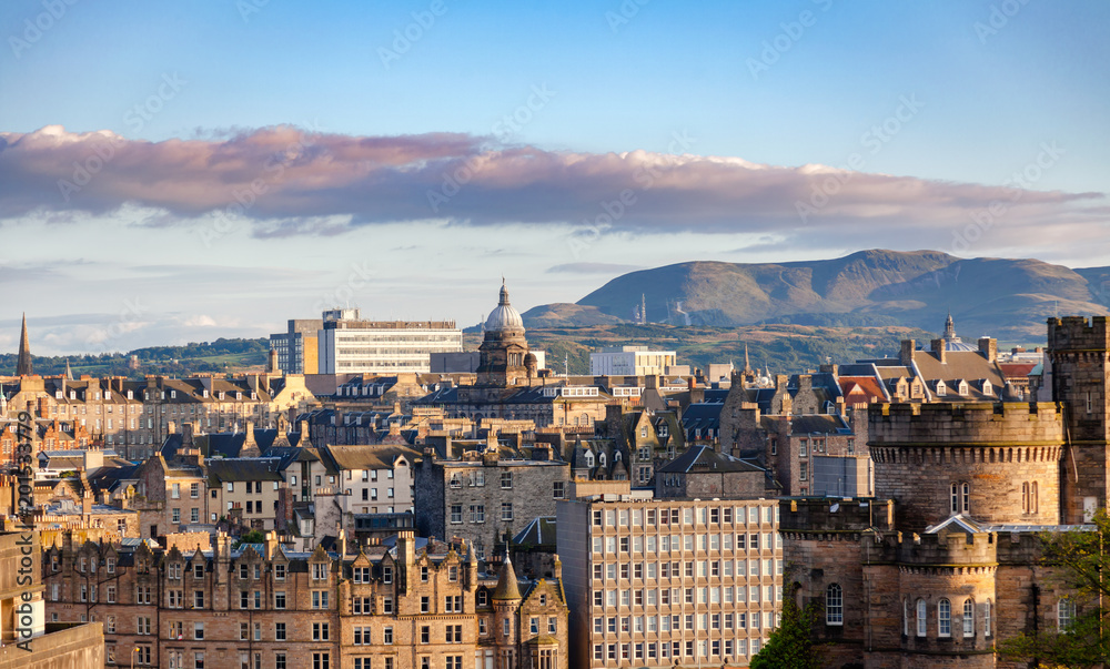 Edinburgh cityscape viewed from Calton Hill Scotland UK
