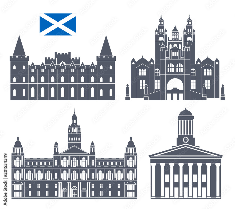 Scotland set. Isolated Scotland  architecture on white background
