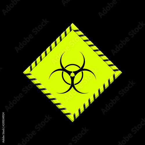 A sign of biological hazard of black light located on a yellow plate. Vector illustration.