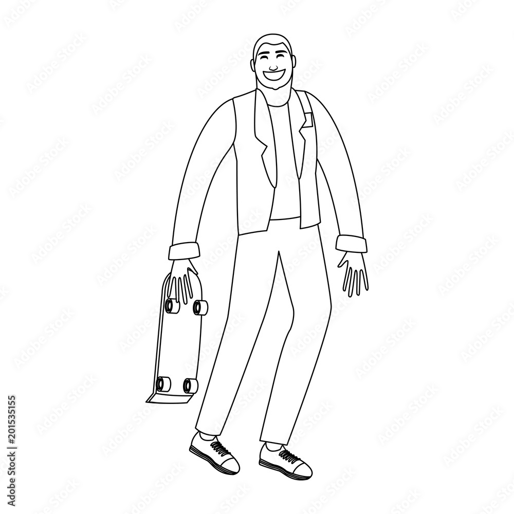 Happy young man with skateboard cartoon vector illustration graphic design