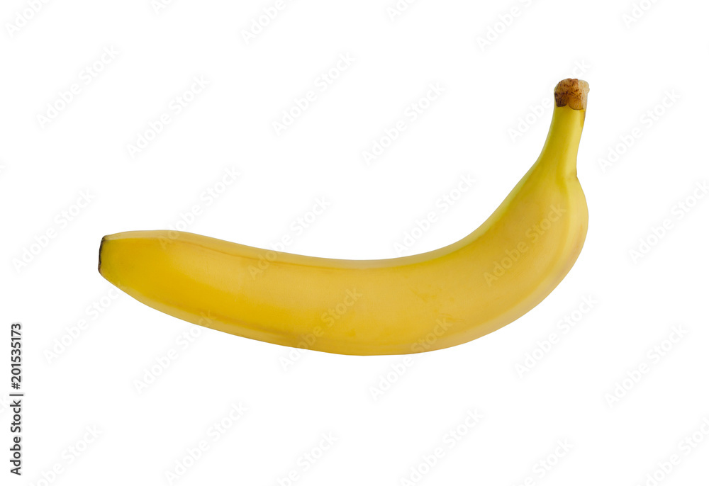 Single banana. Ripe banana isolated on white background.