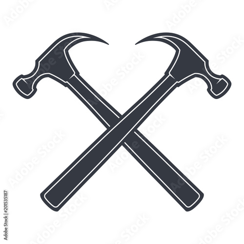 Vintage hammer Icon, joiner's tools, simple shape, for graphic design of logo, emblem, symbol, sign, badge, label, stamp, isolated on white background. Hand drawn, vector illustration.