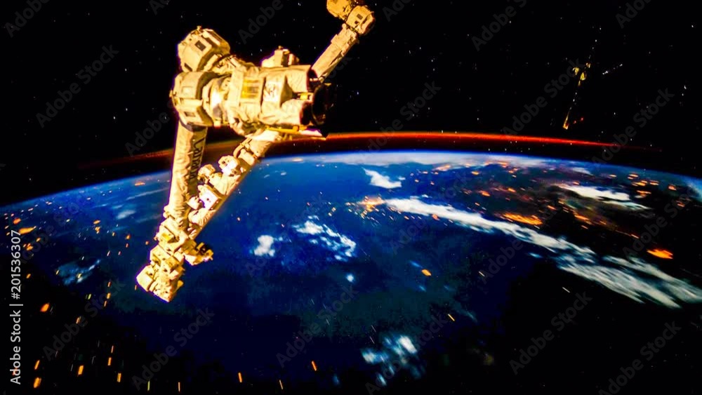 Lighting seen from the International Space Station over the earth with ...
