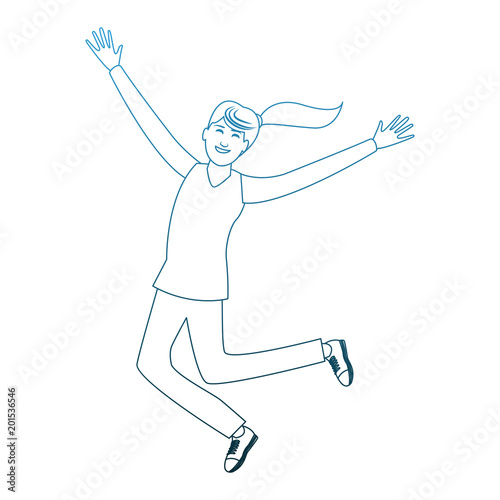 Happy young woman jumping vector illustration graphic design