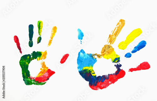 Colorful of hands paint on white background