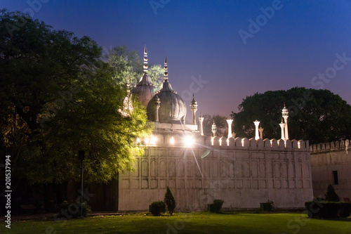 Night scene at Red Fort (Lal Quila) in Delhi , India