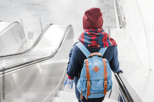 Canvas Print People stand on the escalator in the metro or subway, the concept of public urba