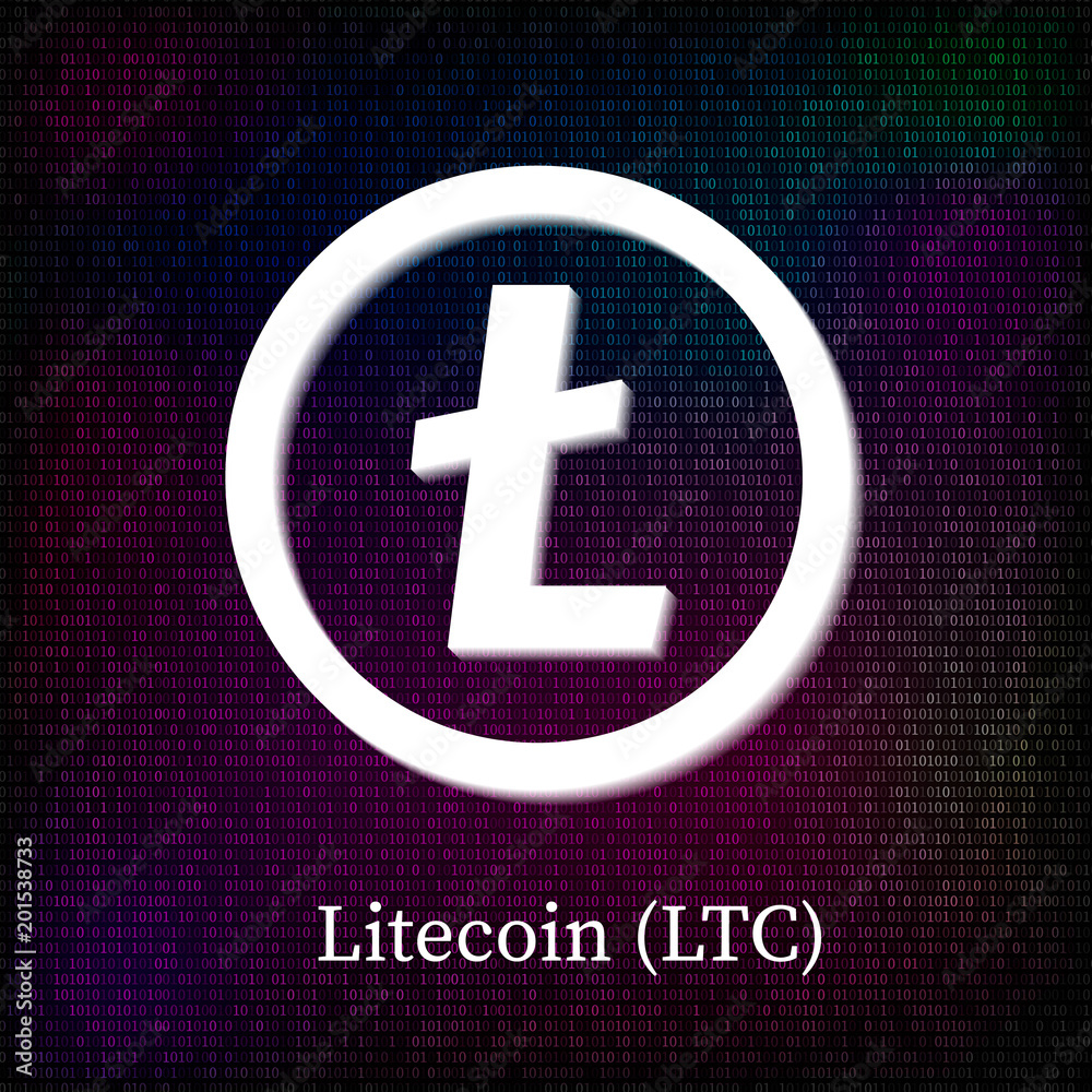 Obraz premium Litecoin symbol on dark binary code background. Cryptocurrency icon. Virtual digital money. Blockchain concept.Vector element of design for websites, social media, apps, logo etc.