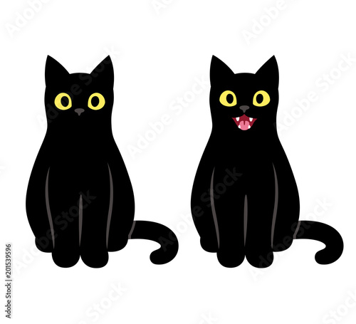 Fényképezés Black cat sitting illustration