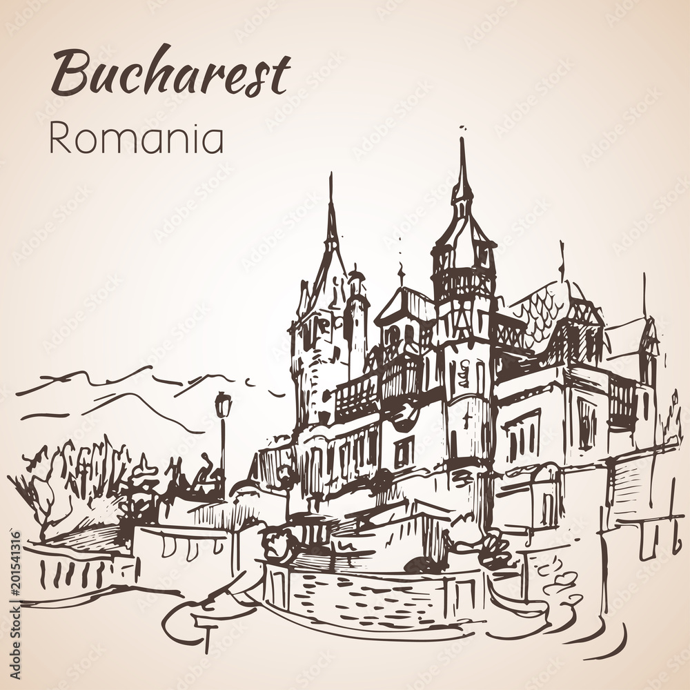 Peles castle sketch. Bucharest, Romania.
