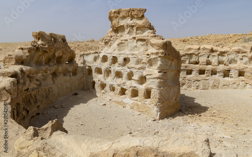 a round columbarium dovecote tower at the masada fortress in israel photo