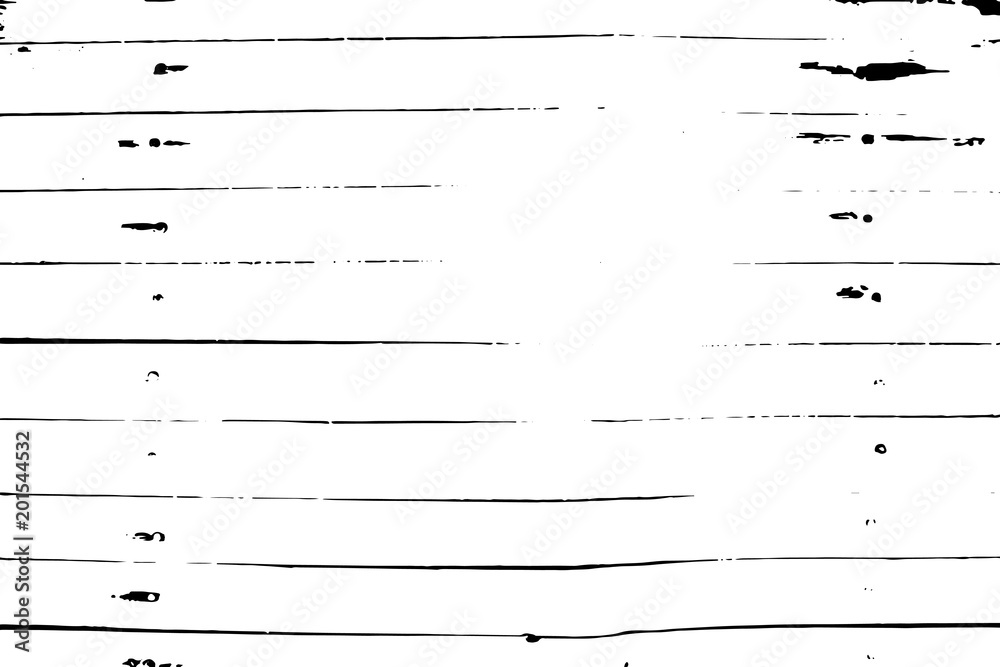 Monochrome distressed vector texture. Wooden planks surface traced image.