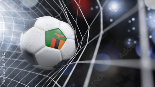 Realistic soccer ball in the net with the flag of Zambia.(series)