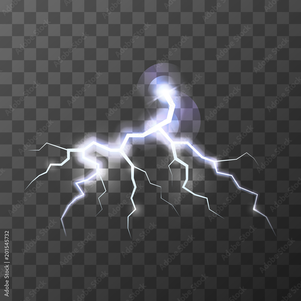 Bright realistic thunderbolt on transparent Bright realistic thunderbolt on transparent
