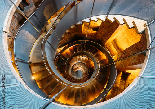 Glasgow, Scotland, UK – March 13, 2018: Famous helical staircase at the Lighthouse - the national centre of architecture and design in Glasgow, Scotland, United Kingdom.
