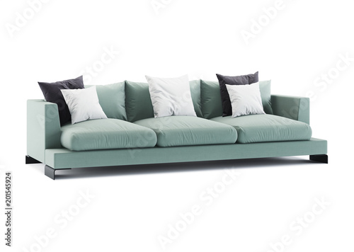 Green sofa isolated on white background. 3D rendering.