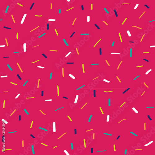  Vector illustration of pink sugar glaze with colorful sprinkling. Seamless pattern.