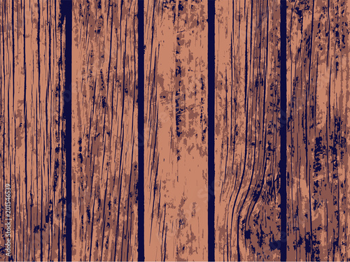 Brown wooden texture vector illustration for background. Distressed timber trace.