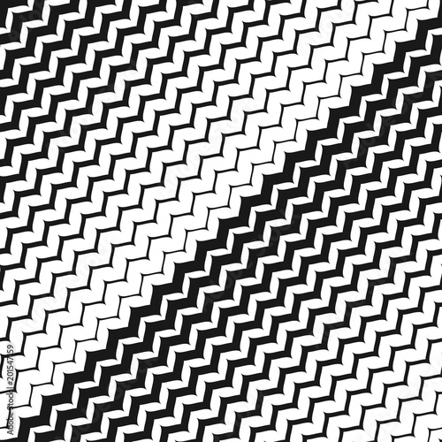 Diagonal zigzag lines seamless pattern. Vector halftone background