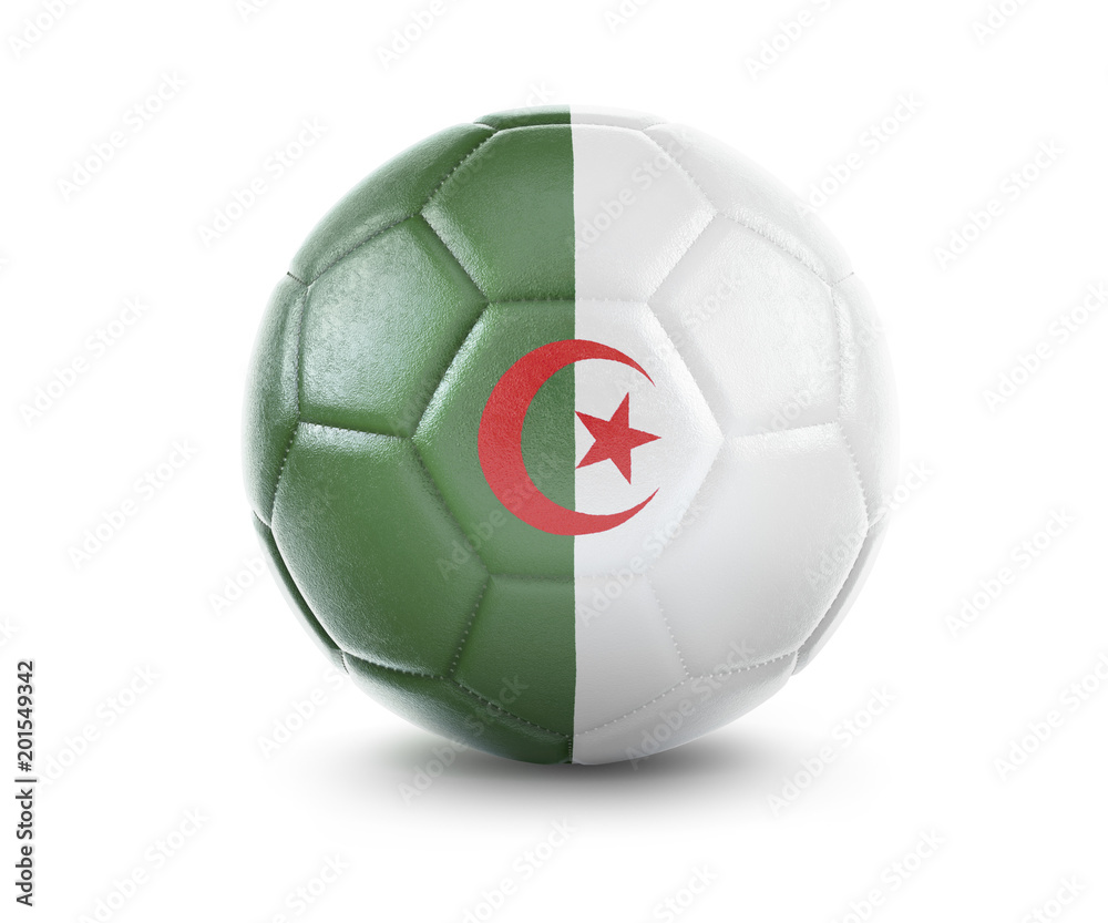 Obraz premium High qualitiy soccer ball with the flag of Algeria rendering.(series)