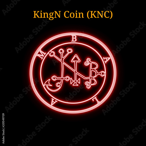 Red neon KingN Coin (KNC) cryptocurrency symbol photo