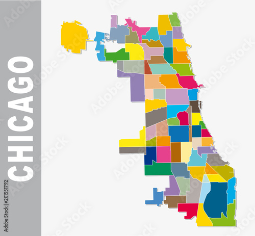 chicago cooorful neighborhood vector map