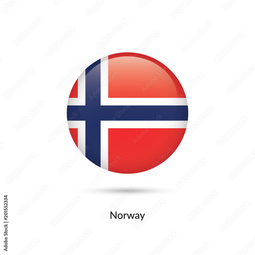 Fototapeta premium Norway flag - round glossy button. Vector Illustration.