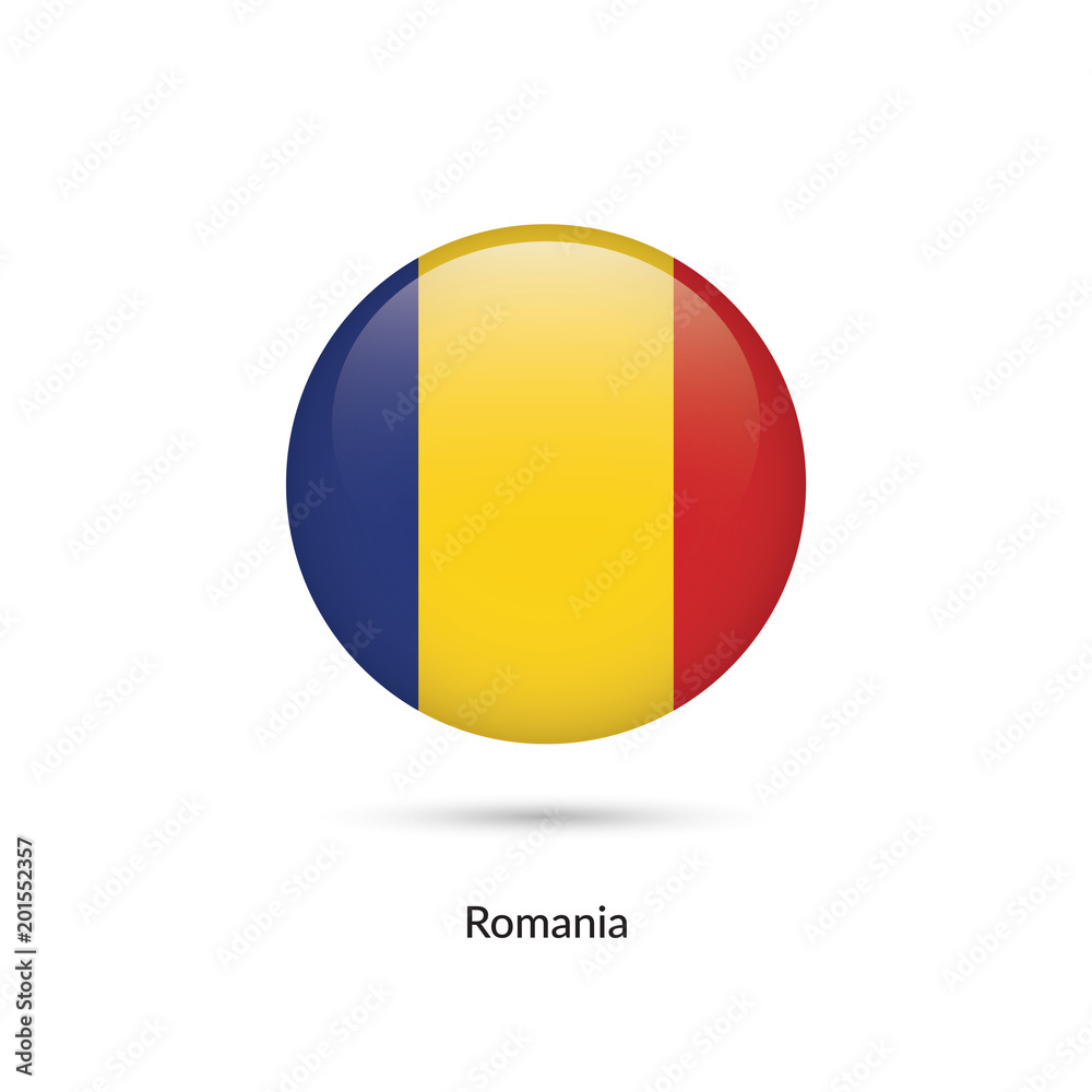 Romania flag - round glossy button. Vector Illustration. Romania flag - round glossy button. Vector Illustration.