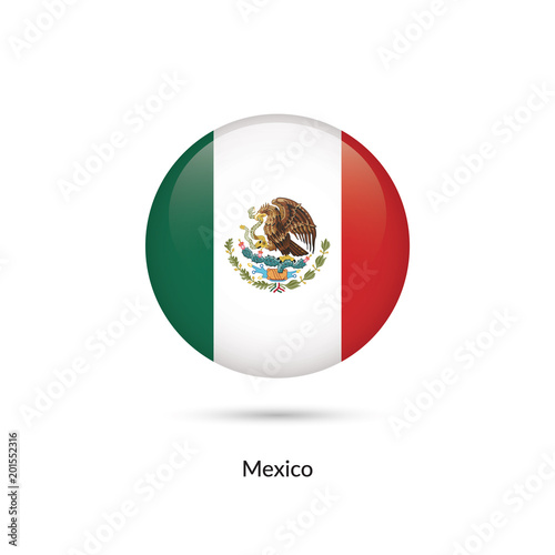 Mexico flag - round glossy button. Vector Illustration.