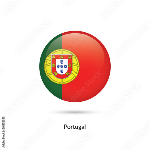 Portugal flag - round glossy button. Vector Illustration.