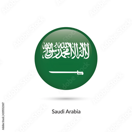 Saudi Arabia flag - round glossy button. Vector Illustration.