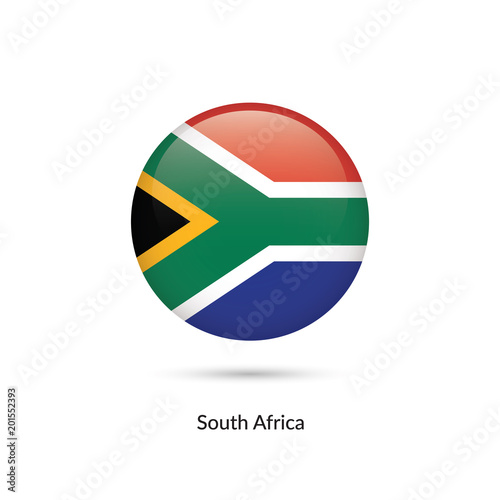 South Africa  flag - round glossy button. Vector Illustration.