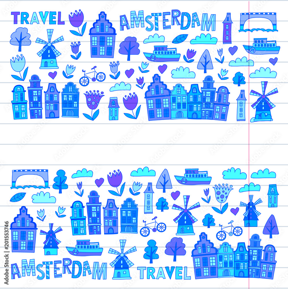 Obraz premium Vector pattern of Amsterdam city