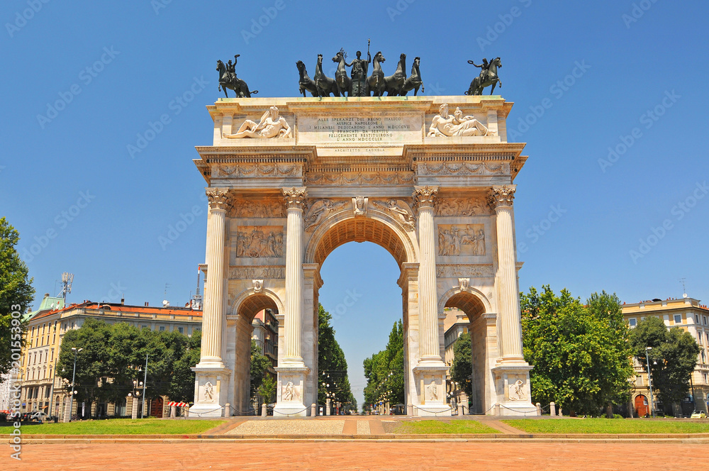 View of the Arch of Peace, Milan, Italy.