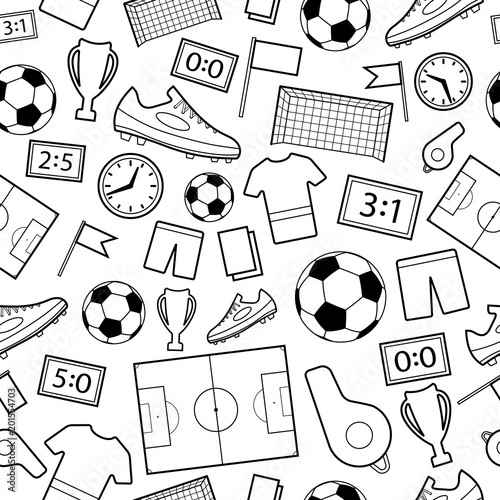 Seamless pattern of football symbols, black on white