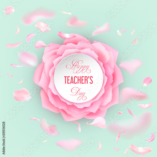 Teachers day card with rose petals