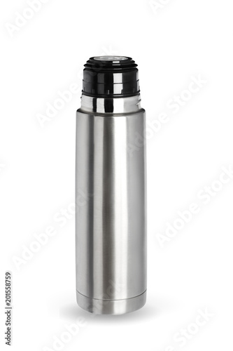 metal thermos isolated on a white background