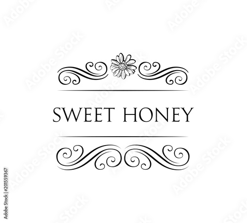 Sweet honey. Flower and filigree swirls decoration. illustration isolated on white