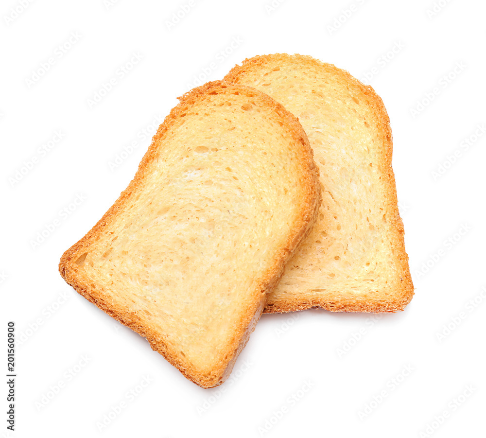 Toasted bread on white background