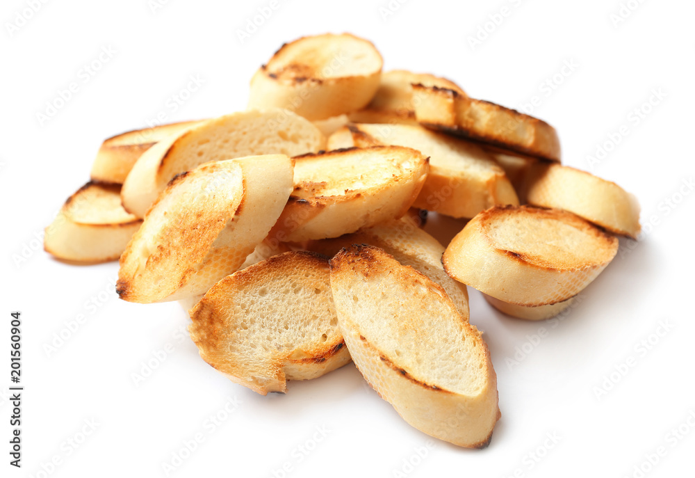 Toasted bread on white background