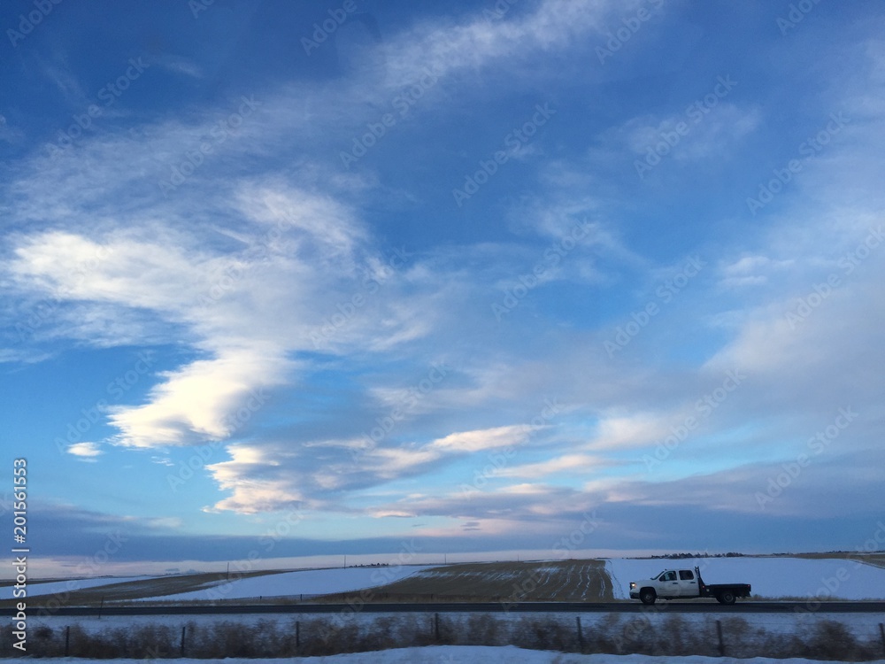 Truck Traveling on a Highway in Nebraska on a Winter Day