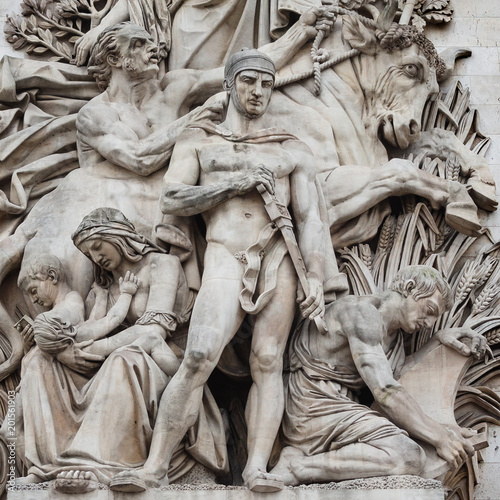 Detail of the statues placed at the four sides of the triumphal arch in Paris.