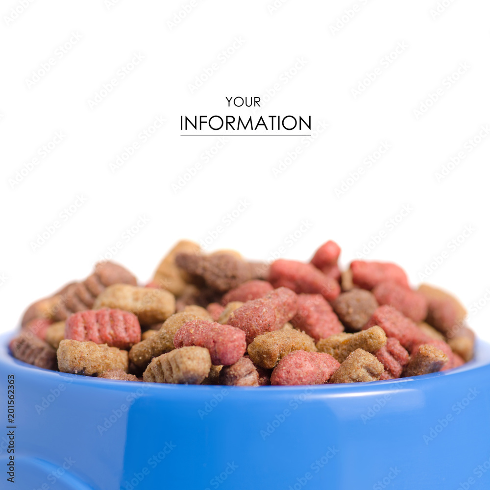 Food for dogs and cats in a blue bowl pattern Food for dogs and cats in a blue bowl pattern