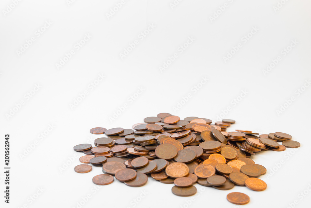 Isolated bunch of cent euro coins on white background Isolated bunch of cent euro coins on white background
